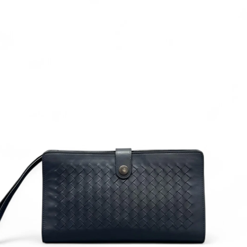 Bottega Veneta Continental Wallet Calfskin Intrecciato Navy Blue