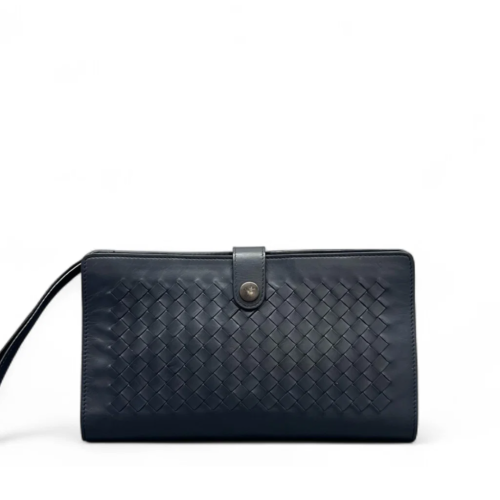Bottega Veneta Continental Wallet Calfskin Intrecciato Navy Blue