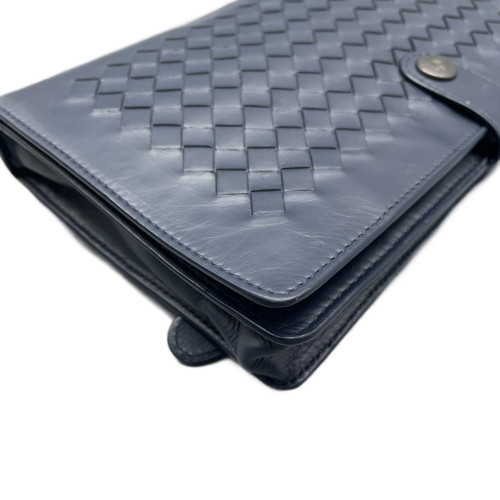 Bottega Veneta Continental Wallet Calfskin Intrecciato Navy Blue