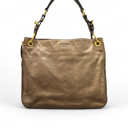 Prada Hobo Vitello Phenix Taupe Grey