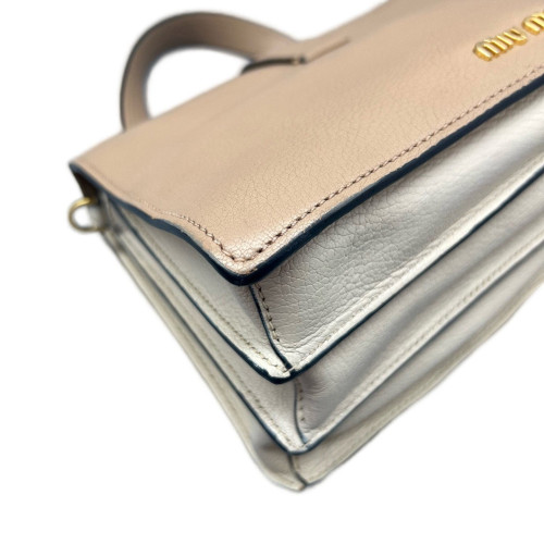 Miu Miu Madras Handbag Calfskin Beige White Miu Miu Madras Handbag Calfskin Beige White