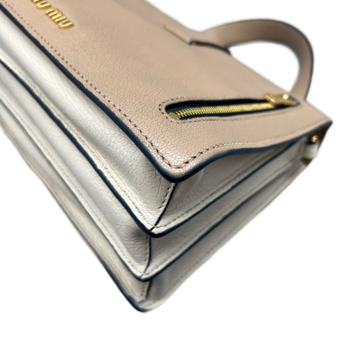 Miu Miu Madras Handbag Calfskin Beige White Miu Miu Madras Handbag Calfskin Beige White