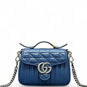 Gucci Mini GG Marmont Top Handle Shoulder Bag Calfskin Blue