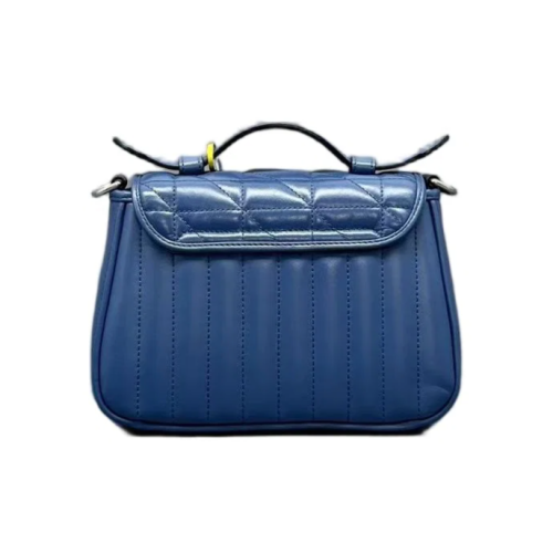 Gucci Mini GG Marmont Top Handle Shoulder Bag Calfskin Blue