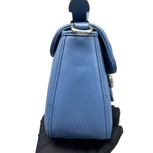 Gucci Mini GG Marmont Top Handle Shoulder Bag Calfskin Blue
