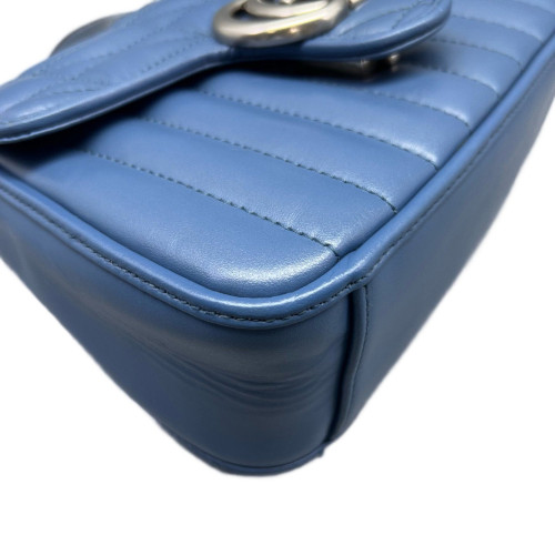 Gucci Mini GG Marmont Top Handle Shoulder Bag Calfskin Blue