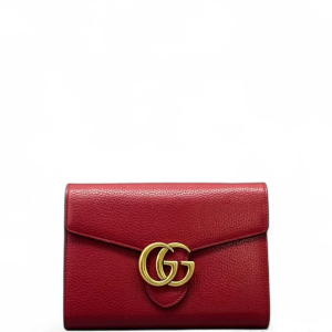Gucci GG Marmont Chain Wallet Grained Calfskin Red