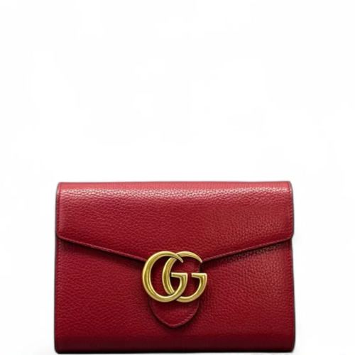 Gucci GG Marmont Chain Wallet Grained Calfskin Red