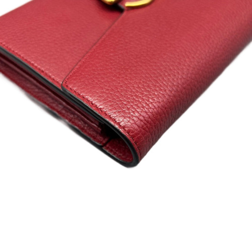 Gucci GG Marmont Chain Wallet Grained Calfskin Red