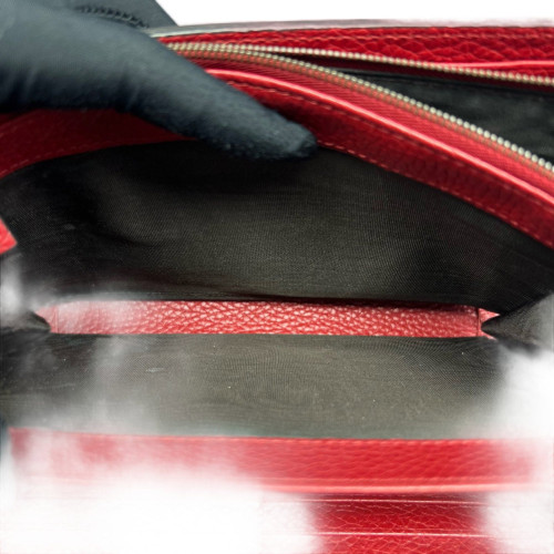 Gucci GG Marmont Chain Wallet Grained Calfskin Red