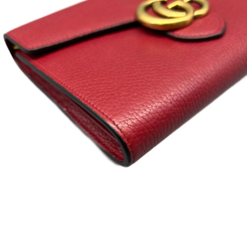 Gucci GG Marmont Chain Wallet Grained Calfskin Red