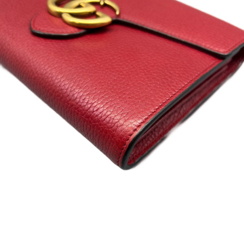Gucci GG Marmont Chain Wallet Grained Calfskin Red