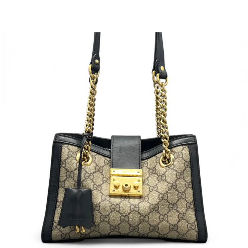Gucci Small Padlock Tote GG Supreme Monogram Brown Black Gucci Small Padlock Tote GG Supreme Monogram Brown Black