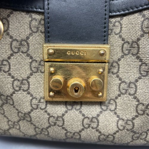 Gucci Small Padlock Tote GG Supreme Monogram Brown Black Gucci Small Padlock Tote GG Supreme Monogram Brown Black