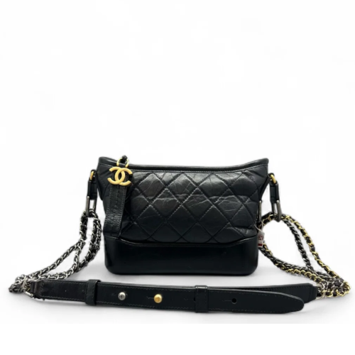Chanel Quilted Small Gabrielle Hobo Crumpled Calfskin Black Chanel Quilted Small Gabrielle Hobo Crumpled Calfskin Black