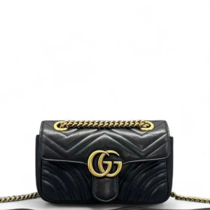 Gucci Chevron Mini GG Marmont Calfskin Black