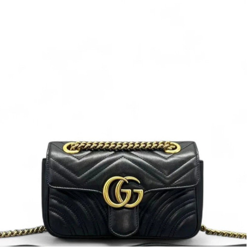 Gucci Chevron Mini GG Marmont Calfskin Black Gucci Chevron Mini GG Marmont Calfskin Black