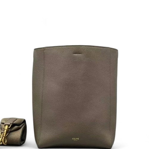 Celine Sangle Small Bucket Bag Grained Calfskin Grey