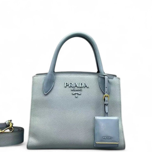 Prada Small Monochrome Tote Saffiano Calfskin Blue