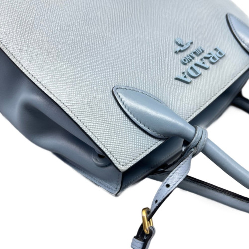 Prada Small Monochrome Tote Saffiano Calfskin Blue