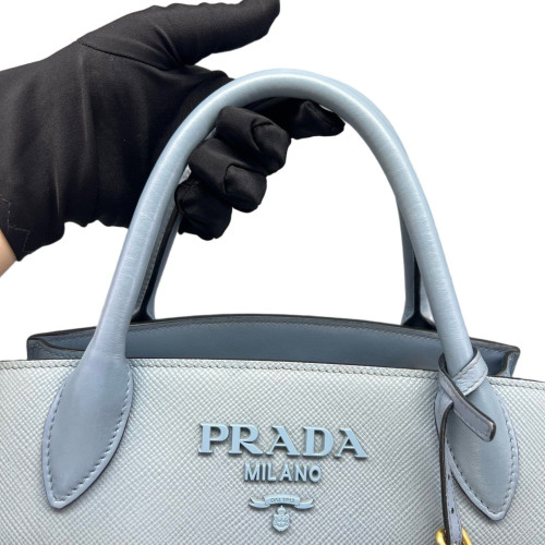 Prada Small Monochrome Tote Saffiano Calfskin Blue