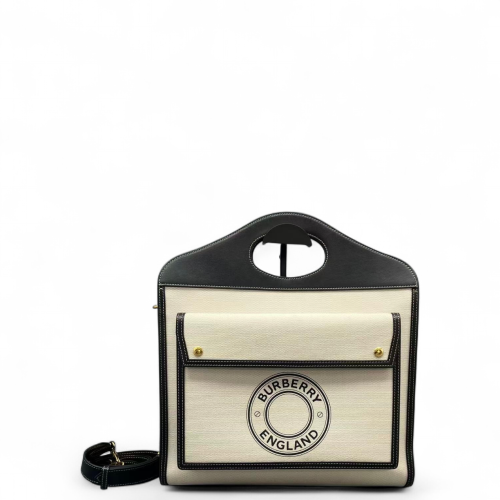 Burberry Medium Two Tone Pocket Bag Canvas Black Beige Burberry Medium Two Tone Pocket Bag Canvas Black Beige