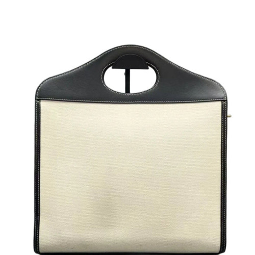 Burberry Medium Two Tone Pocket Bag Canvas Black Beige Burberry Medium Two Tone Pocket Bag Canvas Black Beige