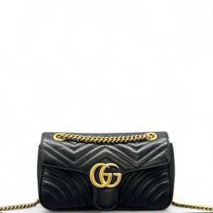 Gucci Chevron Small GG Marmont Calfskin Black