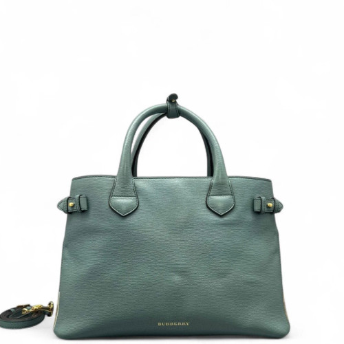 Burberry Medium Banner Tote Calfskin House Check Green Beige Burberry Medium Banner Tote Calfskin House Check Green Beige