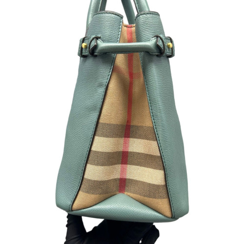 Burberry Medium Banner Tote Calfskin House Check Green Beige Burberry Medium Banner Tote Calfskin House Check Green Beige