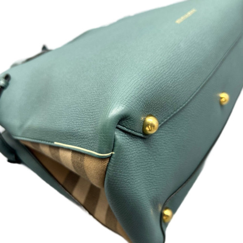 Burberry Medium Banner Tote Calfskin House Check Green Beige Burberry Medium Banner Tote Calfskin House Check Green Beige