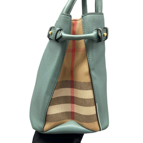 Burberry Medium Banner Tote Calfskin House Check Green Beige Burberry Medium Banner Tote Calfskin House Check Green Beige