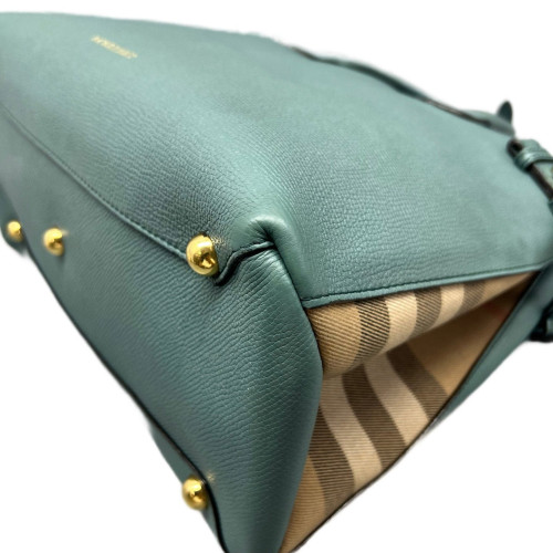 Burberry Medium Banner Tote Calfskin House Check Green Beige Burberry Medium Banner Tote Calfskin House Check Green Beige