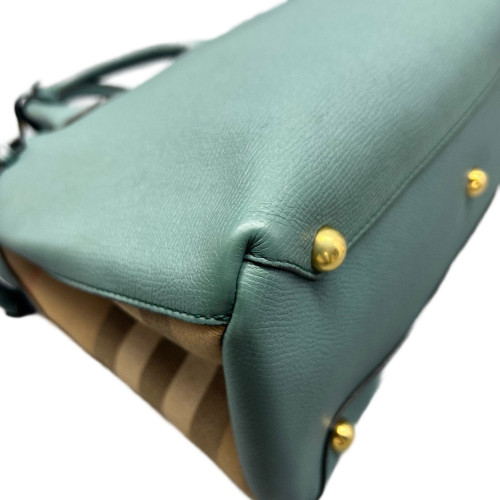 Burberry Medium Banner Tote Calfskin House Check Green Beige Burberry Medium Banner Tote Calfskin House Check Green Beige