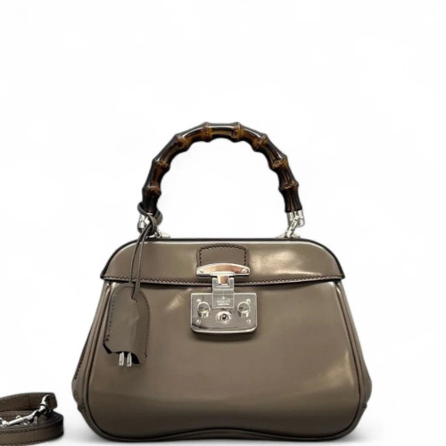 Gucci Bamboo Mini Lady Lock Bamboo Top Handle Bag Smooth Calfskin Grey Gucci Bamboo Mini Lady Lock Bamboo Top Handle Bag Smooth Calfskin Grey