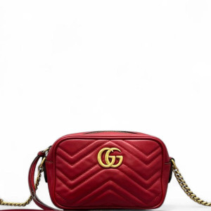 Gucci Mini GG Marmont Chain Shoulder Bag Calfskin Red