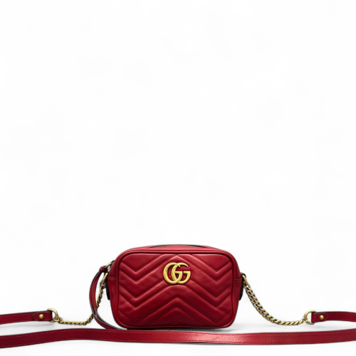 Gucci Mini GG Marmont Chain Shoulder Bag Calfskin Red