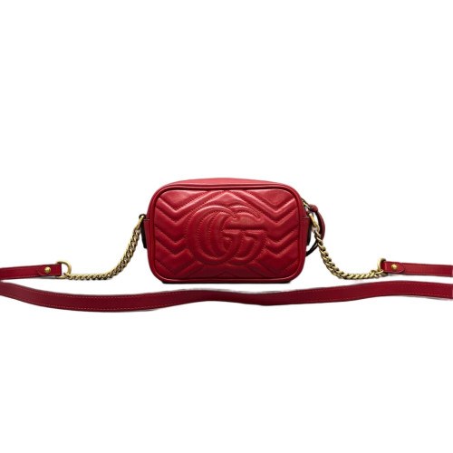 Gucci Mini GG Marmont Chain Shoulder Bag Calfskin Red
