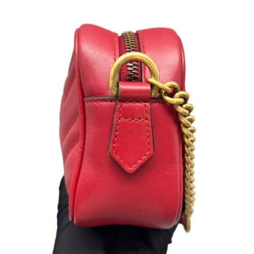 Gucci Mini GG Marmont Chain Shoulder Bag Calfskin Red