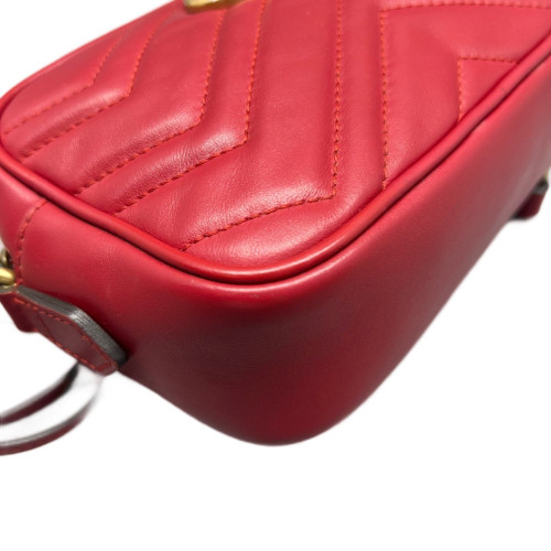 Gucci Mini GG Marmont Chain Shoulder Bag Calfskin Red