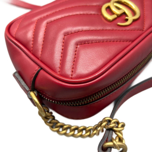 Gucci Mini GG Marmont Chain Shoulder Bag Calfskin Red