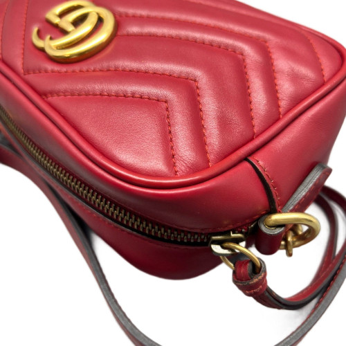 Gucci Mini GG Marmont Chain Shoulder Bag Calfskin Red