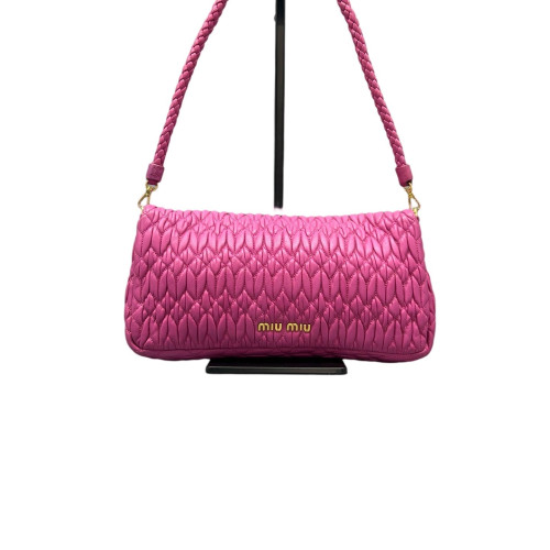 Miu Miu Crystal Matelasse Crystal Flap Clutch Crumpled Lambskin Magenta