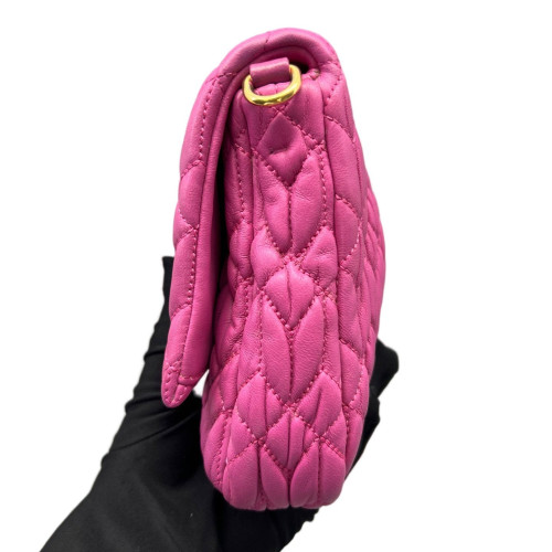 Miu Miu Crystal Matelasse Crystal Flap Clutch Crumpled Lambskin Magenta