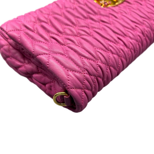 Miu Miu Crystal Matelasse Crystal Flap Clutch Crumpled Lambskin Magenta