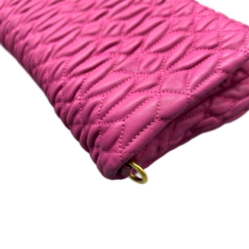 Miu Miu Crystal Matelasse Crystal Flap Clutch Crumpled Lambskin Magenta