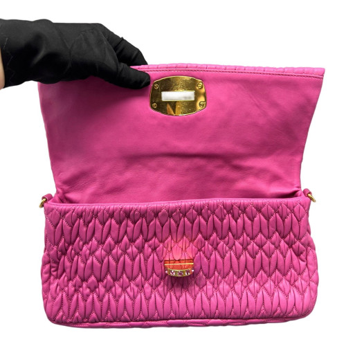 Miu Miu Crystal Matelasse Crystal Flap Clutch Crumpled Lambskin Magenta