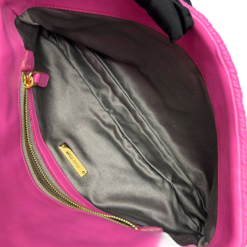 Miu Miu Crystal Matelasse Crystal Flap Clutch Crumpled Lambskin Magenta