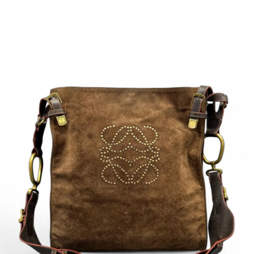 Loewe Studded Shoulder Bag Suede Brown Loewe Studded Shoulder Bag Suede Brown