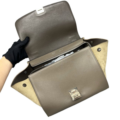 Celine Small Trapeze Calfskin Suede Grey